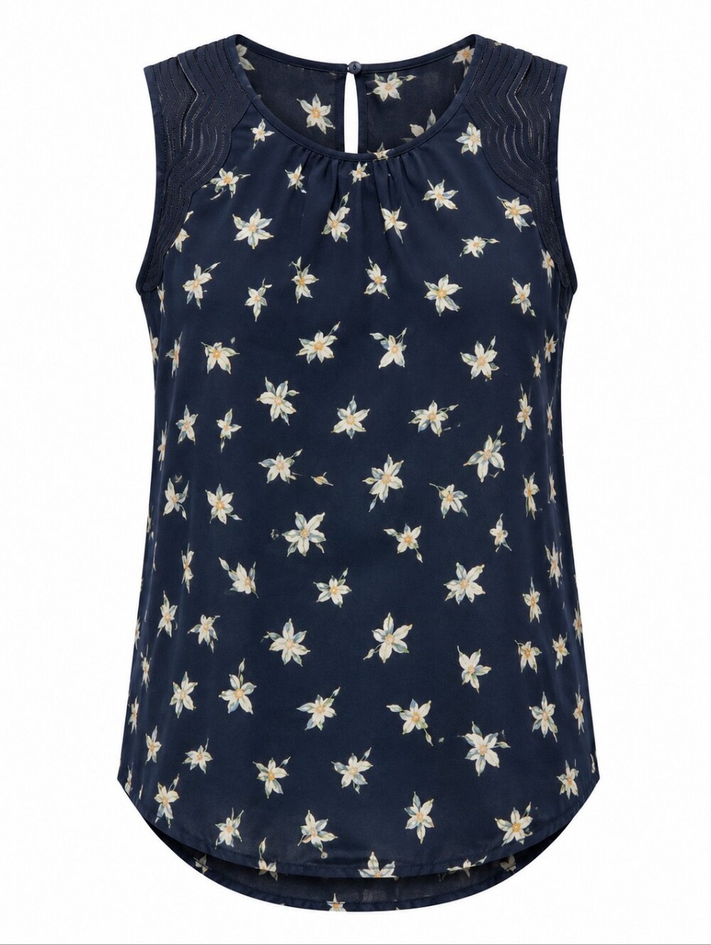 DANIEL RAINN | Navy Ditsy Floral Sleeveless Dressy Blouse Appliqué Tank Top | L
